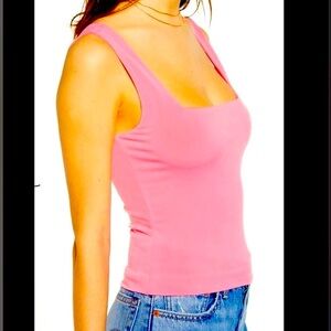 LEITH Sz L Pink Tank Top Cropped Wide Straps Square Neck